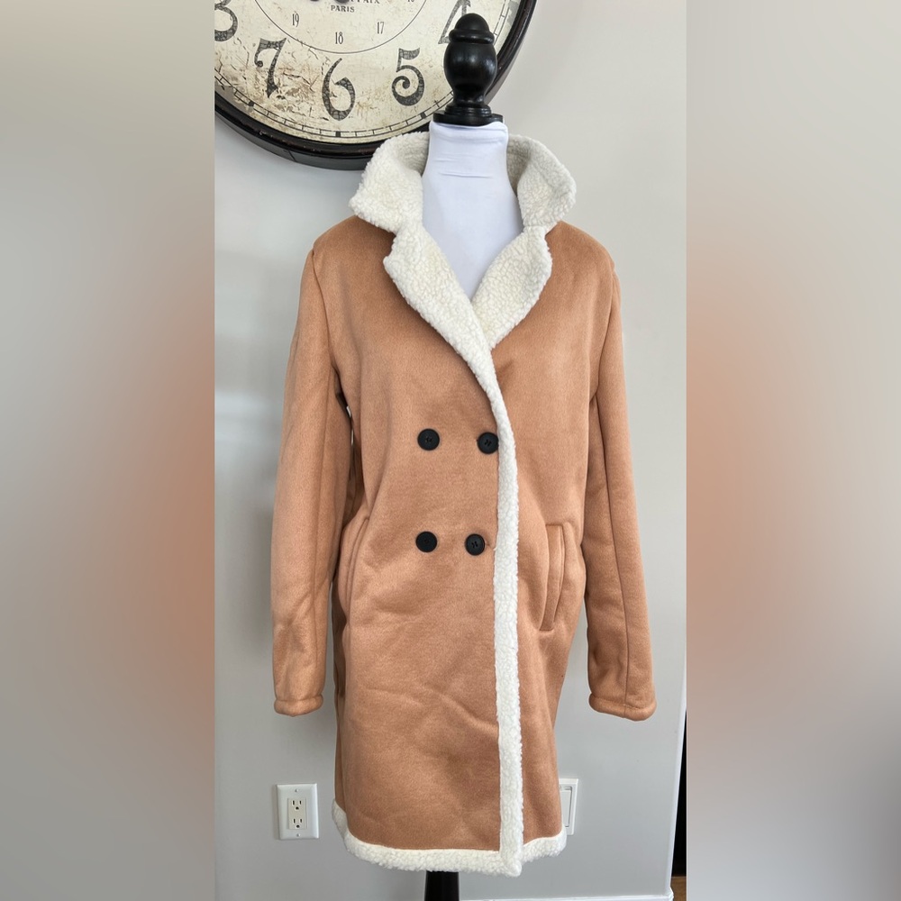 Faux Suede Double Breasted Sherpa Lined Jacket
